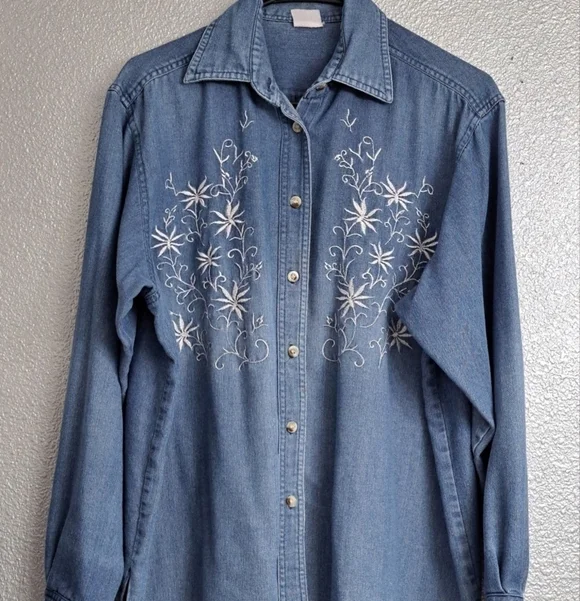 Chambray Embroiderd Blouse - Picture 1 of 3